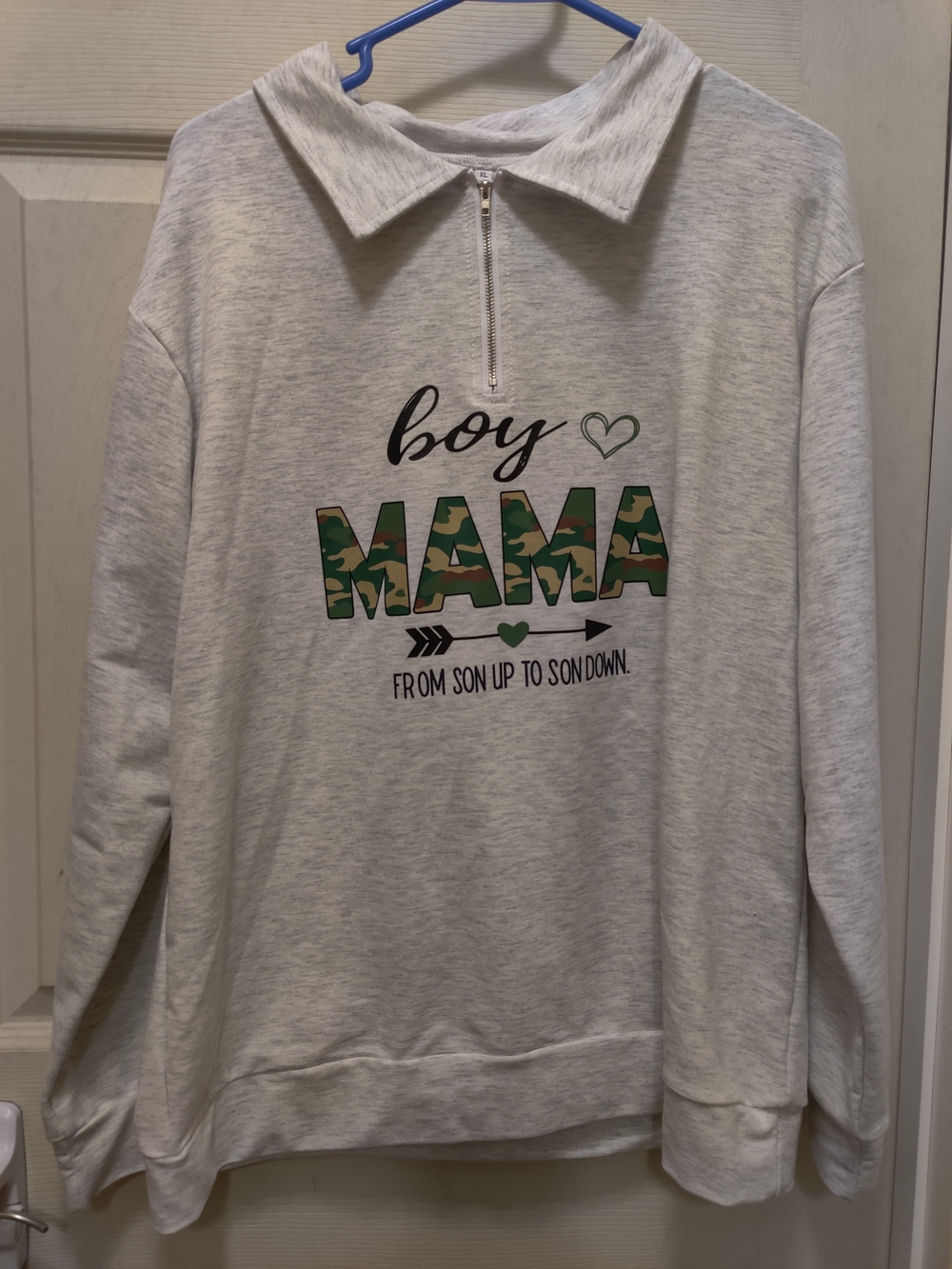 Boy Mama Camo Print Zip-Front Kids Pullover - Light Gray
